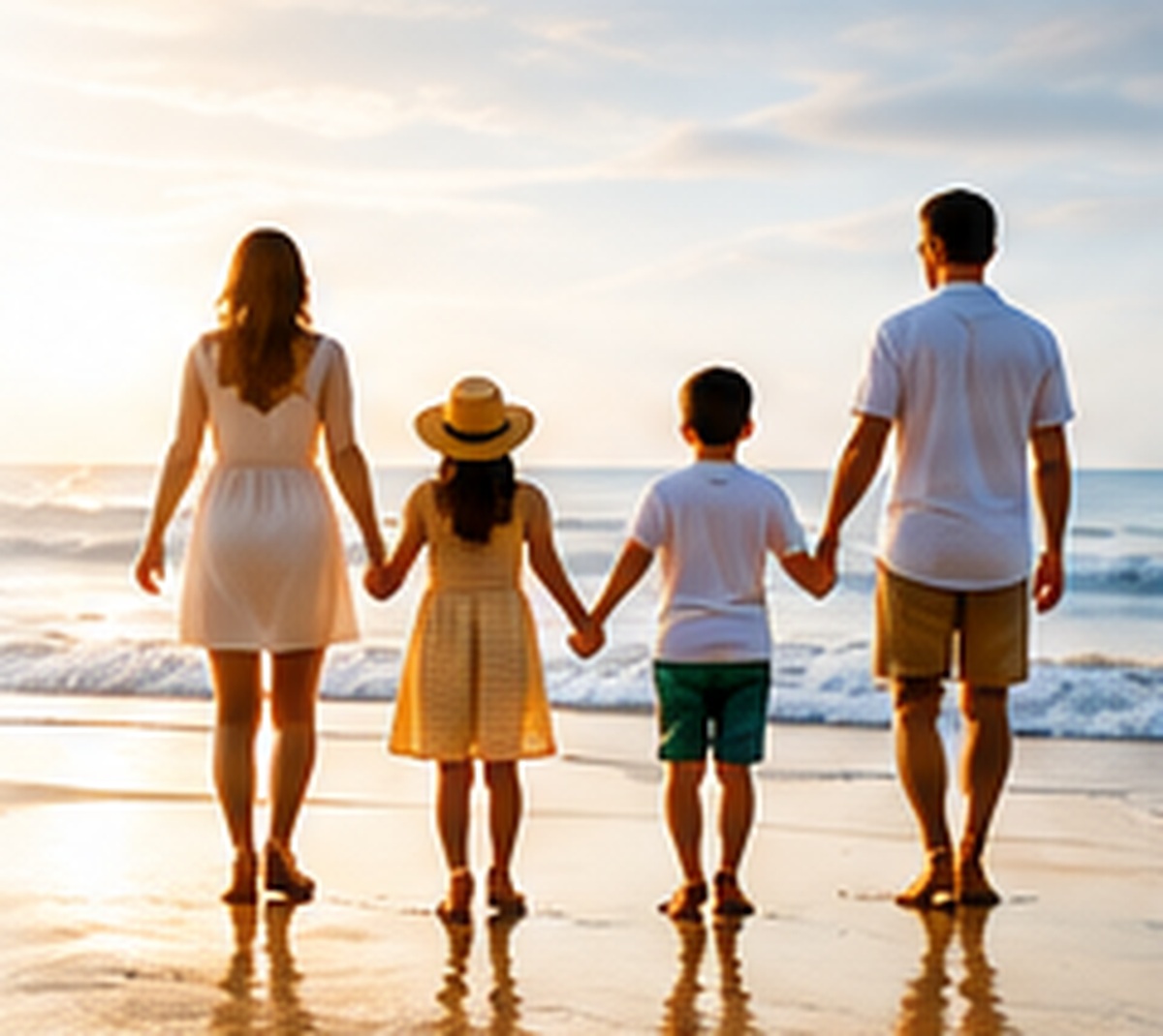Family walking together on a beach